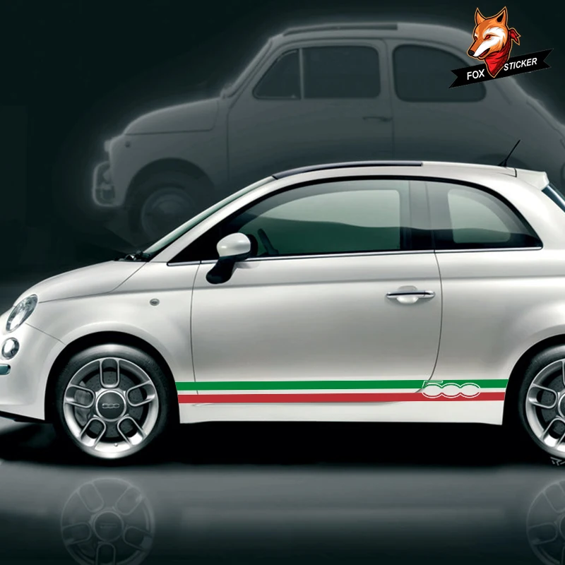 

Italian Flag Vinyl PVC Side Skirt Stripes Stickers Decal Car Sticker and Decal Car Accessaries for Fiat 500 Abarth 2 PCS