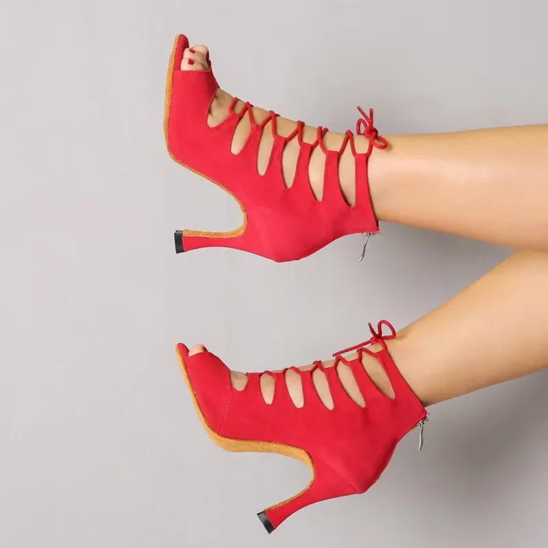 Женские высокие ботинки для латиноамериканских танцев красные фиолетовые