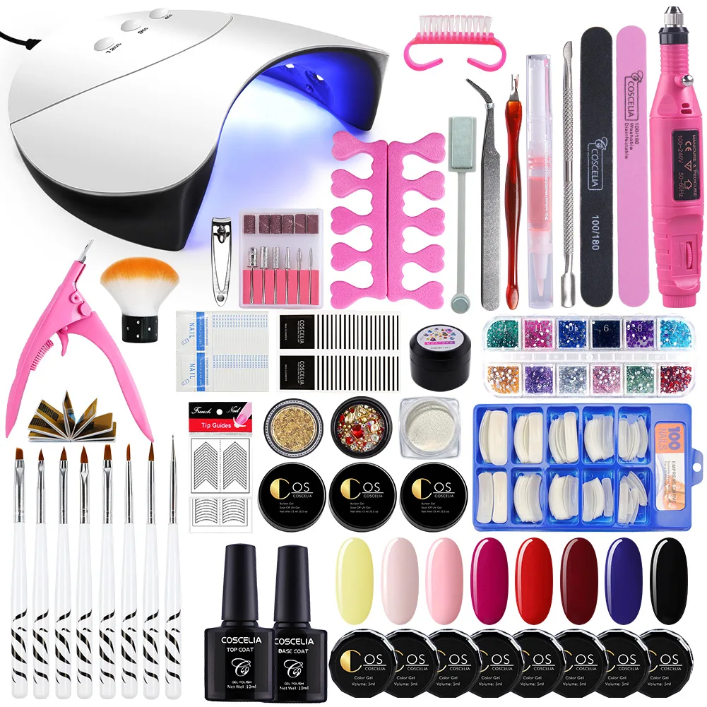 8 color Set 05 COSCELIA 36 Вт УФ-светодиодный светильник для сушки маникюра, гель для наращивания ногтей, дрель для ногтей, Гель-лак для ногтей, наборы для ногтей, верхнее Базовое покрытие, маникюрный набор - Цвет: 8 color Set 05