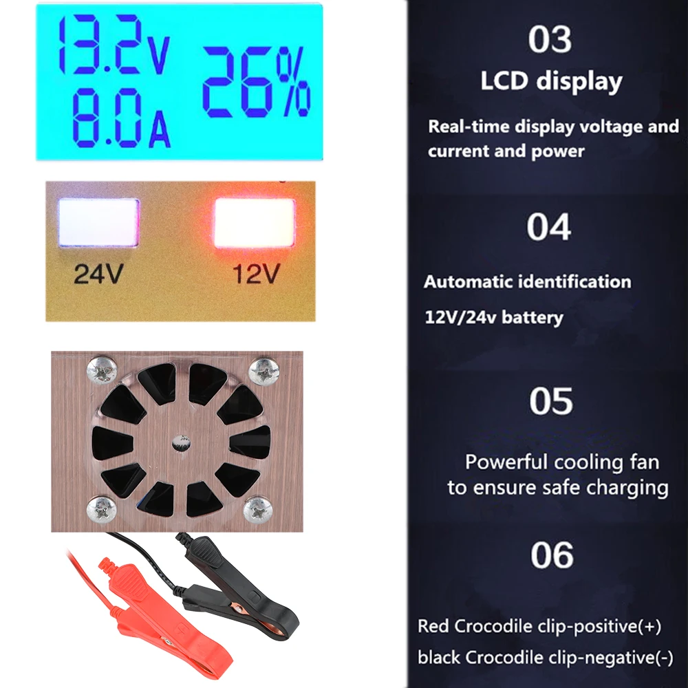 Зарядное устройство LEEPEE автомобильное с ЖК-дисплеем полностью автоматическое