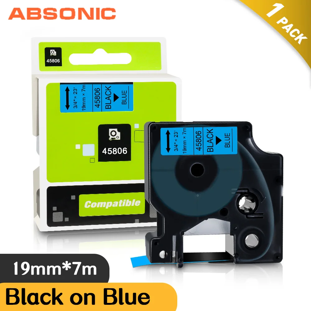 

Absonic 19mm Label Tape Compatible Dymo Tape D1 45806 Black on Blue 7m Long for Dymo Label Maker Machine LabelManager 450D 500TS