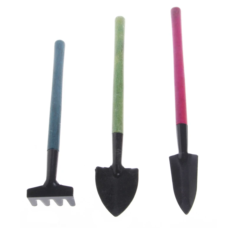 

3Pcs Mini Garden Gardening Plant Tools Set with Wooden Handle Shovel Spade Rake W0YD