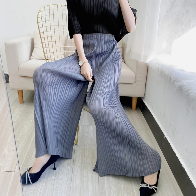 

Miyake pleated wide-leg folda pants 21 spring and summer new high-waist casual loose thin plus size ruched long pants for woman