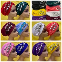 wholesale 12pcs newest elegant turban hats women cap beaded for india hat scarfs head wrap headband girl hair accessories lady
