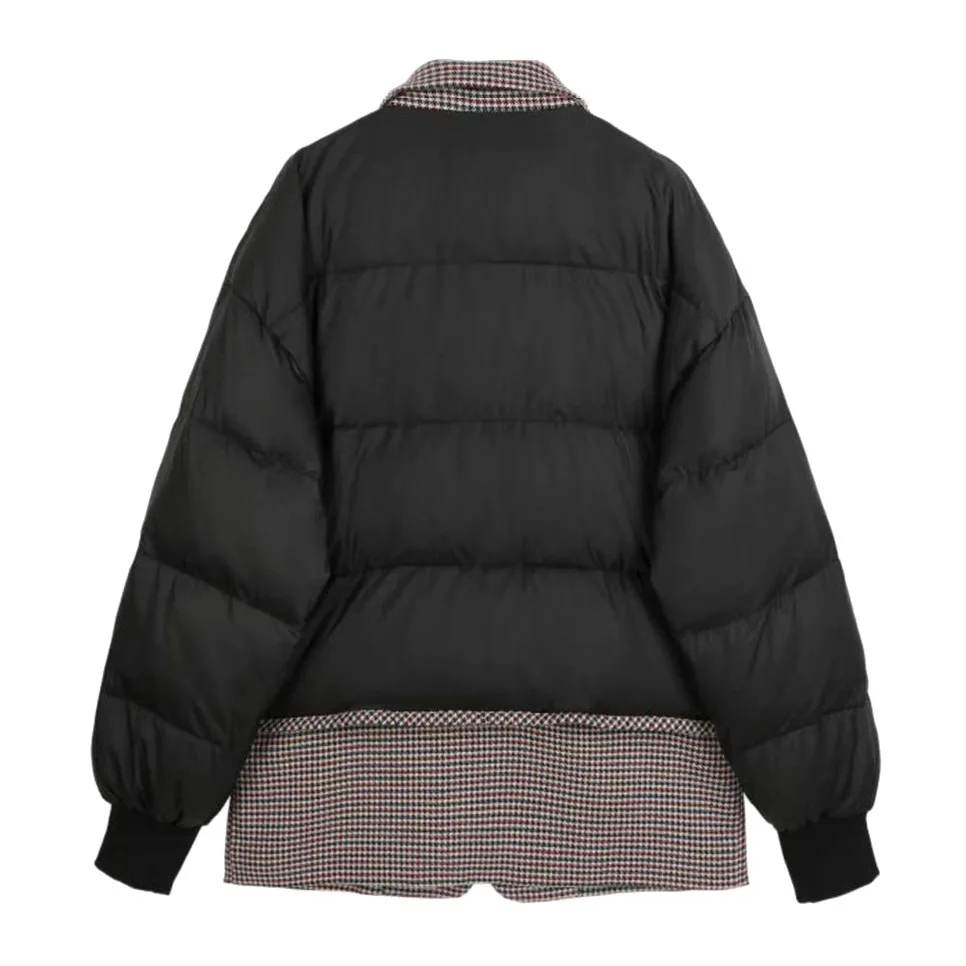 Autumn/Winter Niche Design Jacket Oversize Plaid Stitching Fake Two Harajuku High Street Warm Lapel Long Sleeve Loose Trend Coat
