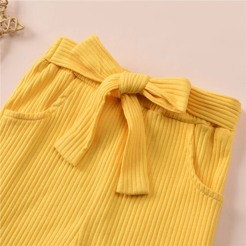 

Kids Baby Girls Clothes Fashion Solid Color Ribbed Set Spaghetti Straps Button Tops Short Pants 2-piece Suits Baby Costume