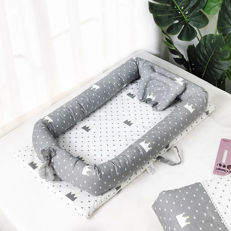 

Baby Nest Bumper Sleeping Bed with Pillow Portable Baby Crib Infant Cradle Cot Newborn Nursery Bassinet Travel Folding Bed