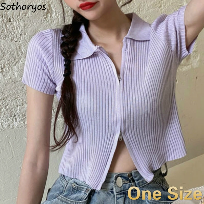 

T-shirts Women Solid Knitted Fashion Short Korean Style Crop Top Chic Skinny Sexy Womens Tshirt Summer Leisure Streetwear Simple