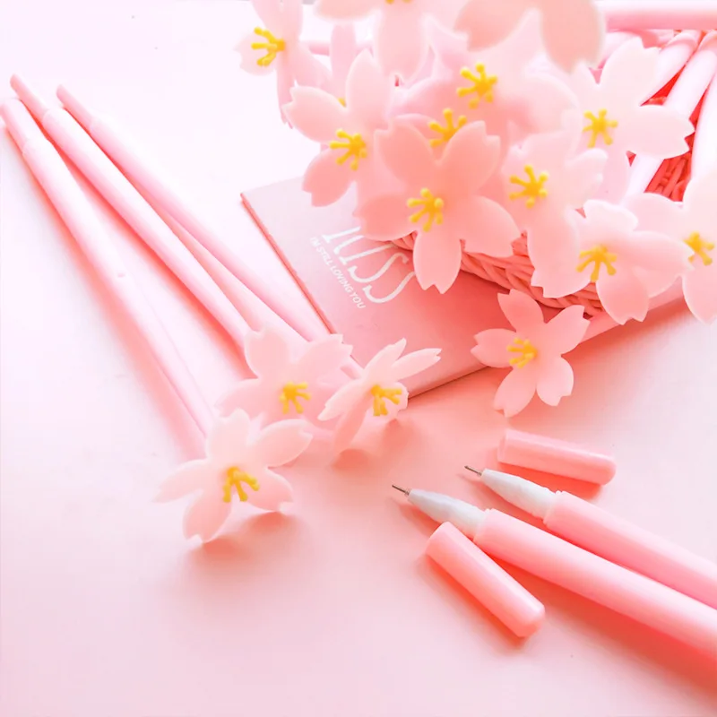 

Coloffice Small Fresh Sakura Gel Pen Cute Girl Heart Silicone Pen Writing Pen Student Black ink Pen 0.5mm Schooll Supplies,1PC