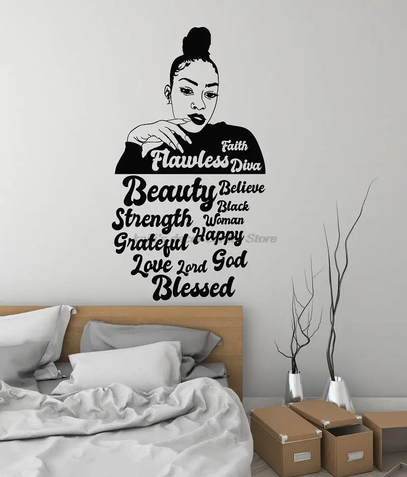 

Красивая Африканская женщина, виниловая настенная наклейка, Африканский вдохновляющий текст, наклейка для дома, спальни, салона красоты, фо...