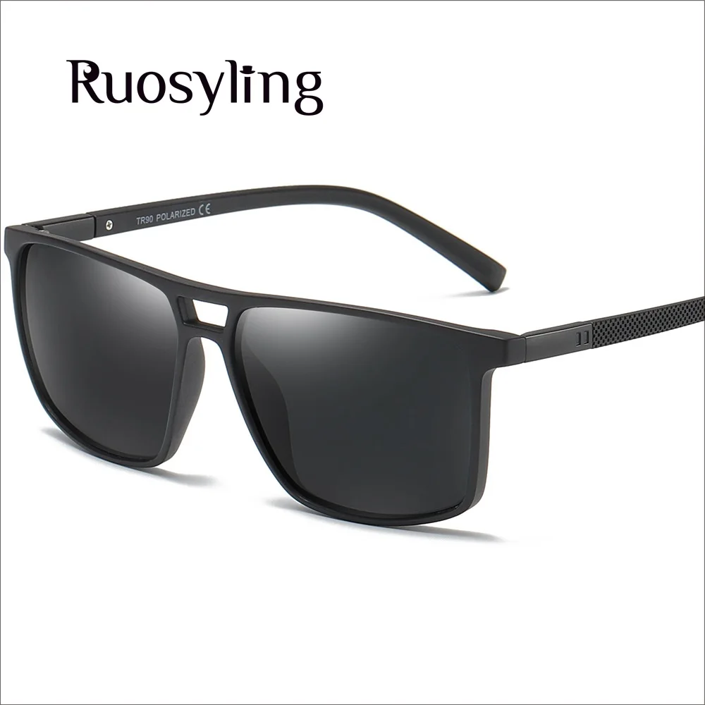 Matte Black Ruosyling повседневные мужские поляризованные солнцезащитные очки TR 90 сверхлегкие очки с оправой УФ 400 TAC 1,1 линзы матовые черные темные очки Италия - Цвет линз: Matte Black