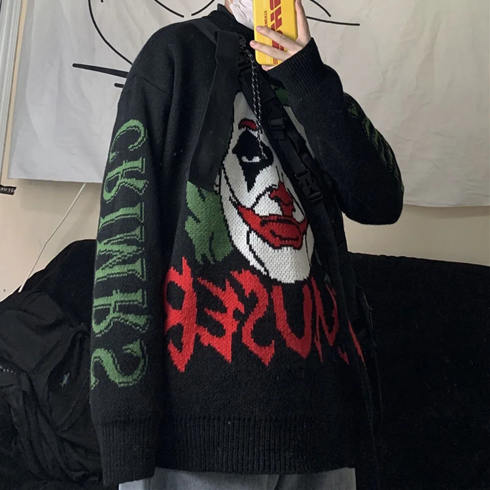 Осенний женский свитер свободный ретро жаккардовый Вязаный топ с буквами клоуна