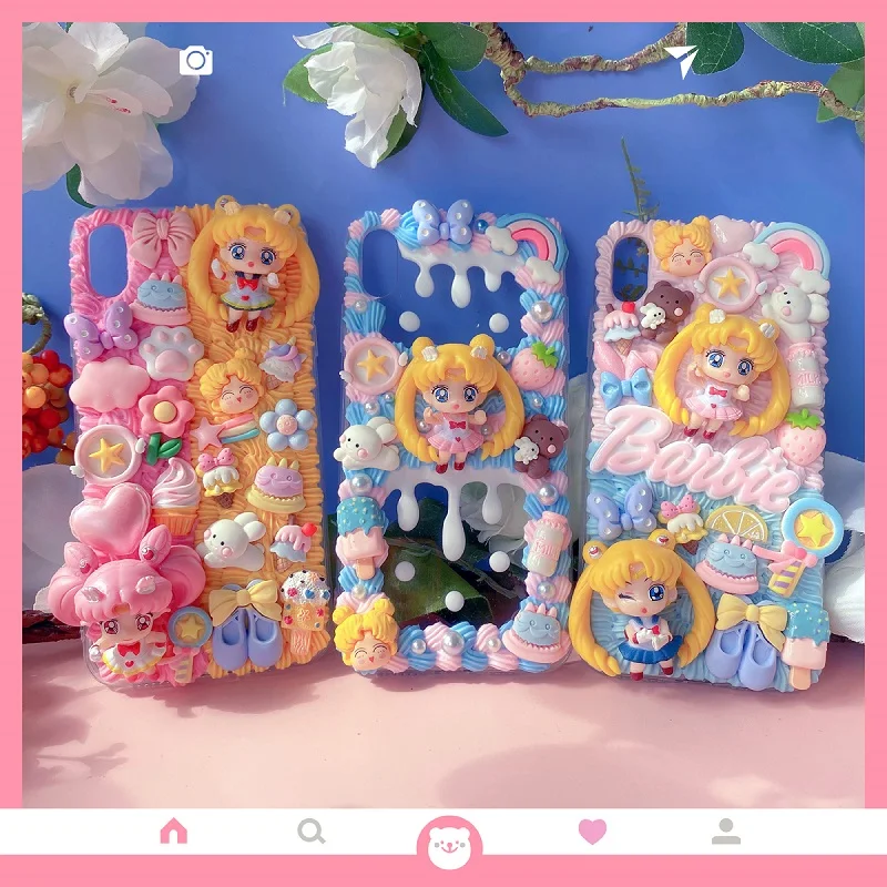 

For iphone 12 pro max case 3D cartoon sailor moon cover dessert 12mini DIY creamy shell for XS max 11promax girl gift 6 7 8