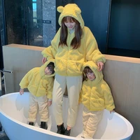 yellow family matching coat boys girl lamb velvet hoodied jacket mum and daughter winter thickening ourterwear cute warm clothes