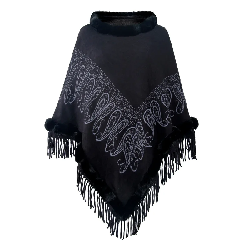 

Women Winter Knitted Hooded Poncho 2021 New Cape Crochet Fringed Tassel Shawl Wrap Oversized Pullover Cloak Sweater