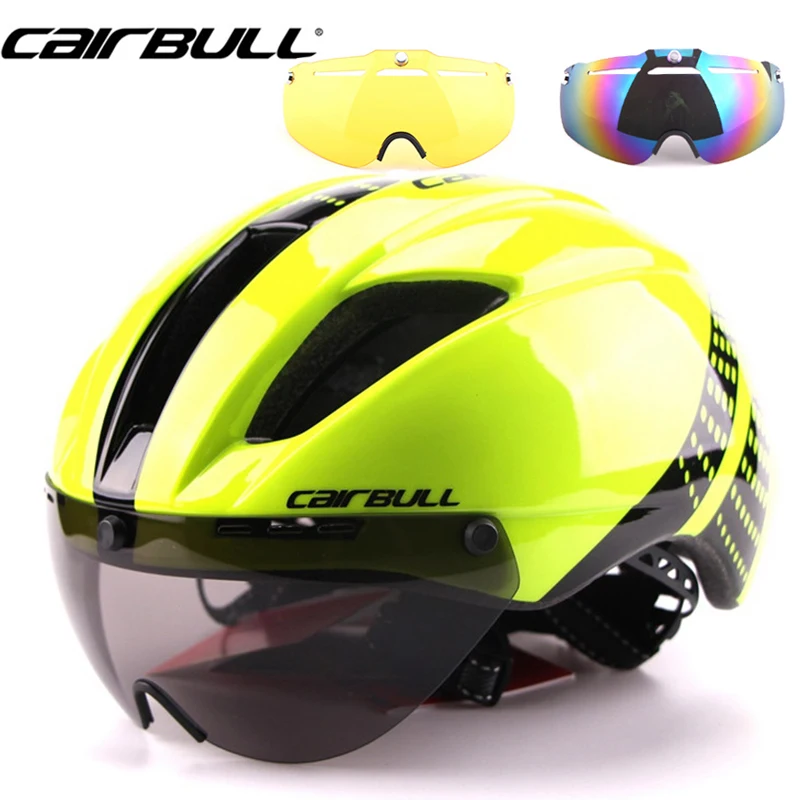 CAIRBULL, 3 линзы, Aero, велосипедный шлем, для шоссейного велосипеда, спортивные защитные шлемы, для верховой езды, для мужчин, для пробного времени, велосипедные очки, шлем, зеленый, M, L