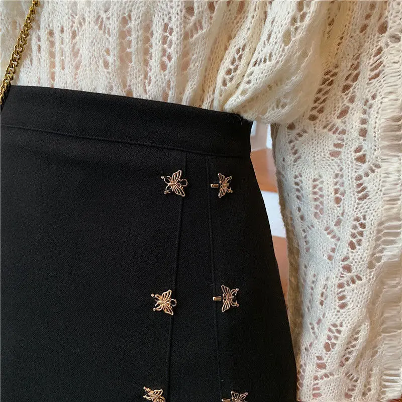 

Women Skirts Patchwork Design Empire A-line Thick Elegant Spring Chic Bottom Slim Female Korean Style All-match Sexy Clothing