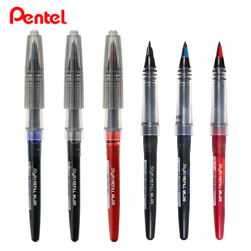 

Японская перьевая ручка Pentel Tradio Pulaman, сменная перьевая ручка MLJ20 для TRJ50 0,7-2,0 мм, перо из волокна в форме утконоса черного/синего/красного цвет...
