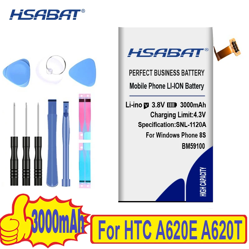Аккумулятор HSABAT 3000 мАч BM59100 для HTC Windows Phone 8S Rio A620E A620T A620D|battery for htc|batteries batteriesbattery phone