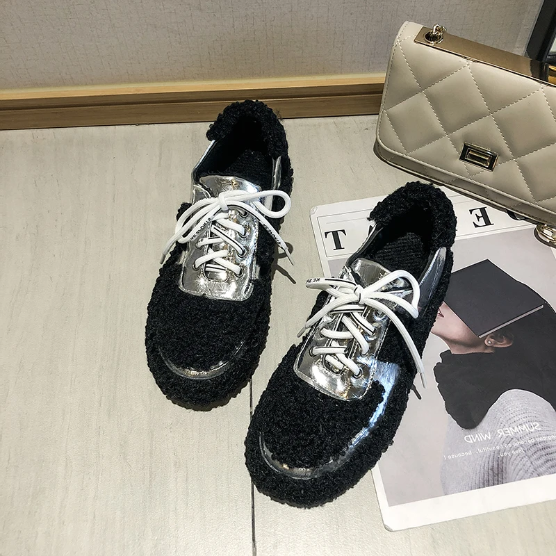 Новый дизайн женская зимняя обувь из искусственного меха в мозаичном стиле