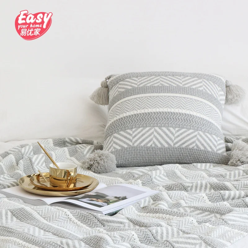 Роскошный геометрический Хлопковый чехол для подушки ручной вязки осенний 45*45