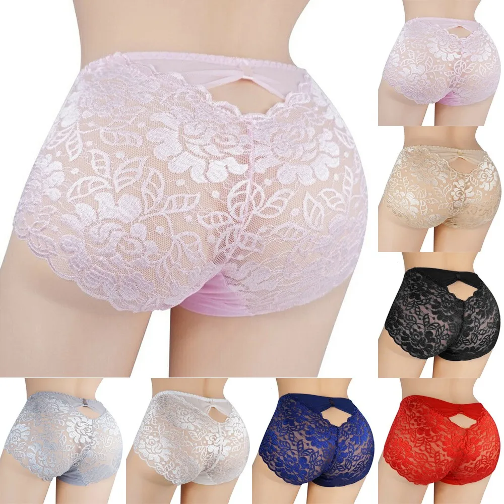 

Men Lace See-through Underwear Hollow Printed Lace Sexy Sissy Bugle Pouch Thong Panties Ice Silk Men Underwear Erotic Lingerie