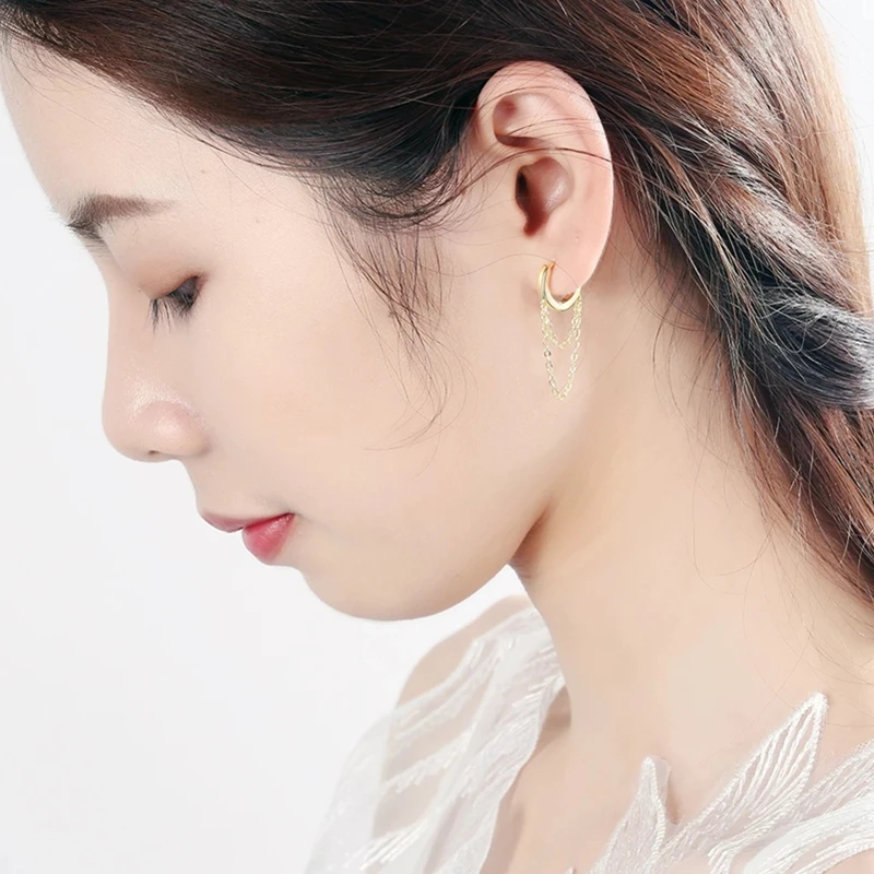 

MC 925 Sterling Silver Earring Fashion Silver Jewelry korean New 2020 Trends oorbellen Gold Silver Long Chain Earring For Women