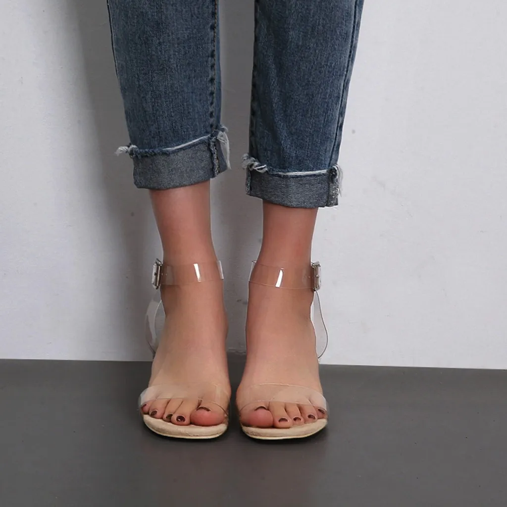 Прозрачные сандалии для женщин 2020 летние туфли на блочном каблуке женские