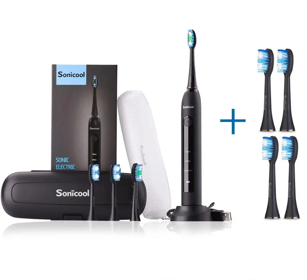 Add 4 Clean heads Sonicool 051B ультра звуковая электрическая зубная щетка USB перезаряжаемые зубные щетки с 4 шт. DuPont сменные головки - Цвет: Add 4 Clean heads