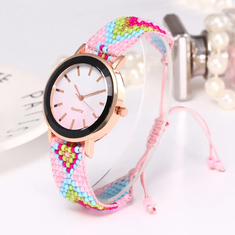 

2021 Creative Color Bead Wool Woven Watch High-End Gradient Dial Women's Quartz Watch Colorful Watch Girlfriend Gifts