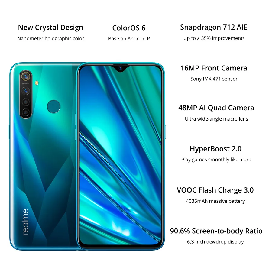 Глобальная версия REALME 5 pro мобильный телефон 6 3 дюйма 4/8 ГБ ОЗУ 128 Гб ПЗУ