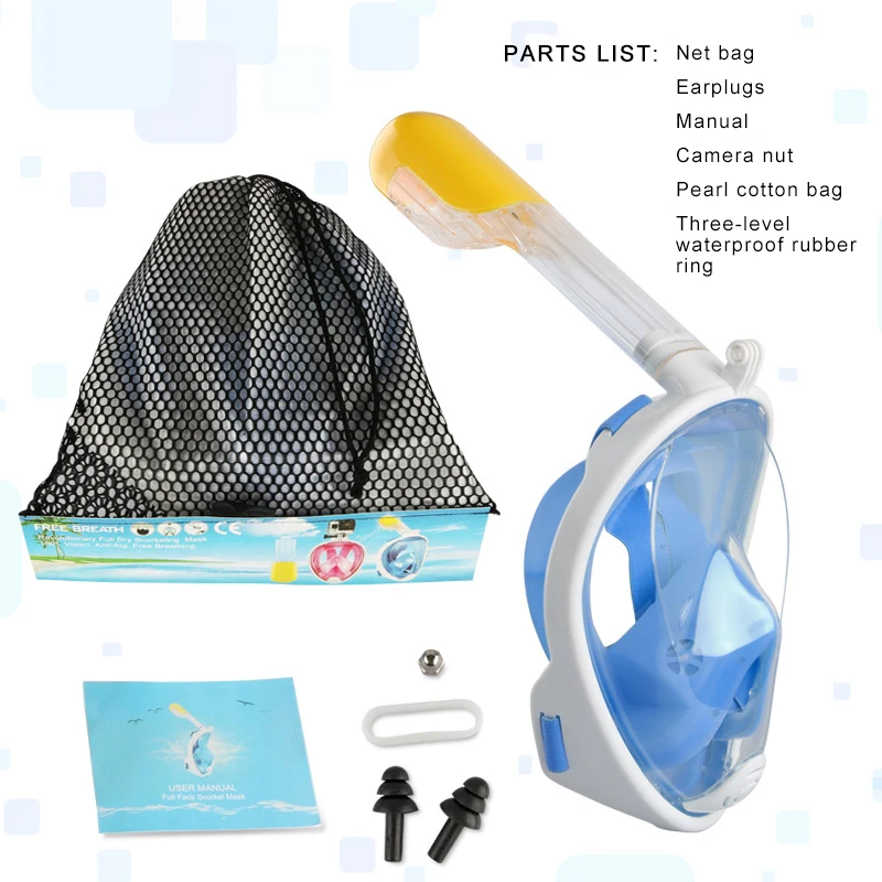 Маска для подводного плавания незапотевающая на все лицо комплект сноркелинга