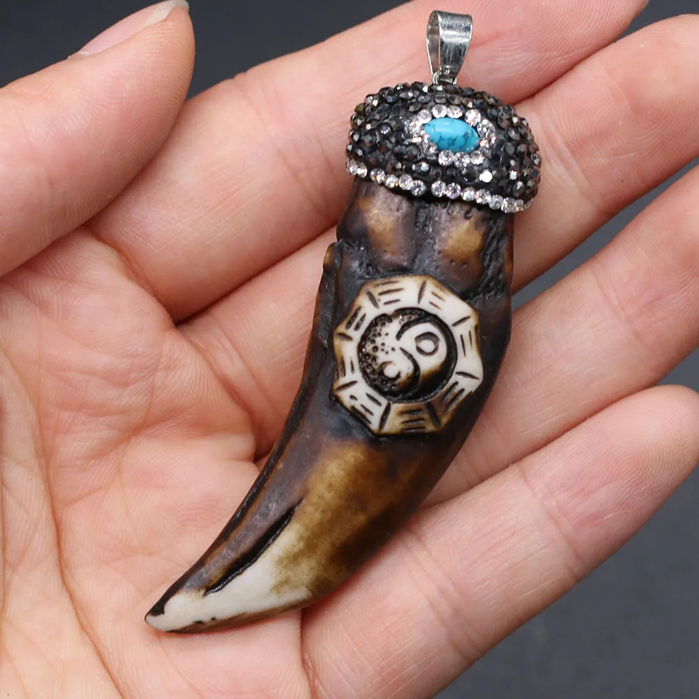 

Fashion Horn Diamon-Studded Pendants Charms Pendants for Jewelry Making DIY Necklace Size 26x67mm