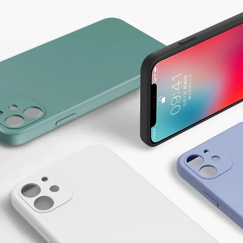 

Ottwn Square Liquid Silicone Phone Case For iPhone 12 11 Pro Max 12 Mini X XS XR 7 8 Plus Ultra Thin Luxury Soft TPU Back Cover