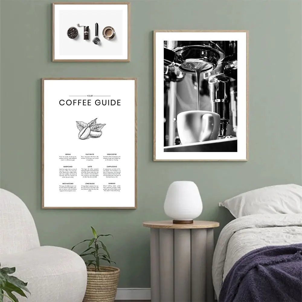 

Coffee Guide Poster Espresso Making Canvas Painting Black White Art Print Modern Quote Wall Picture For Living Room Home Decor