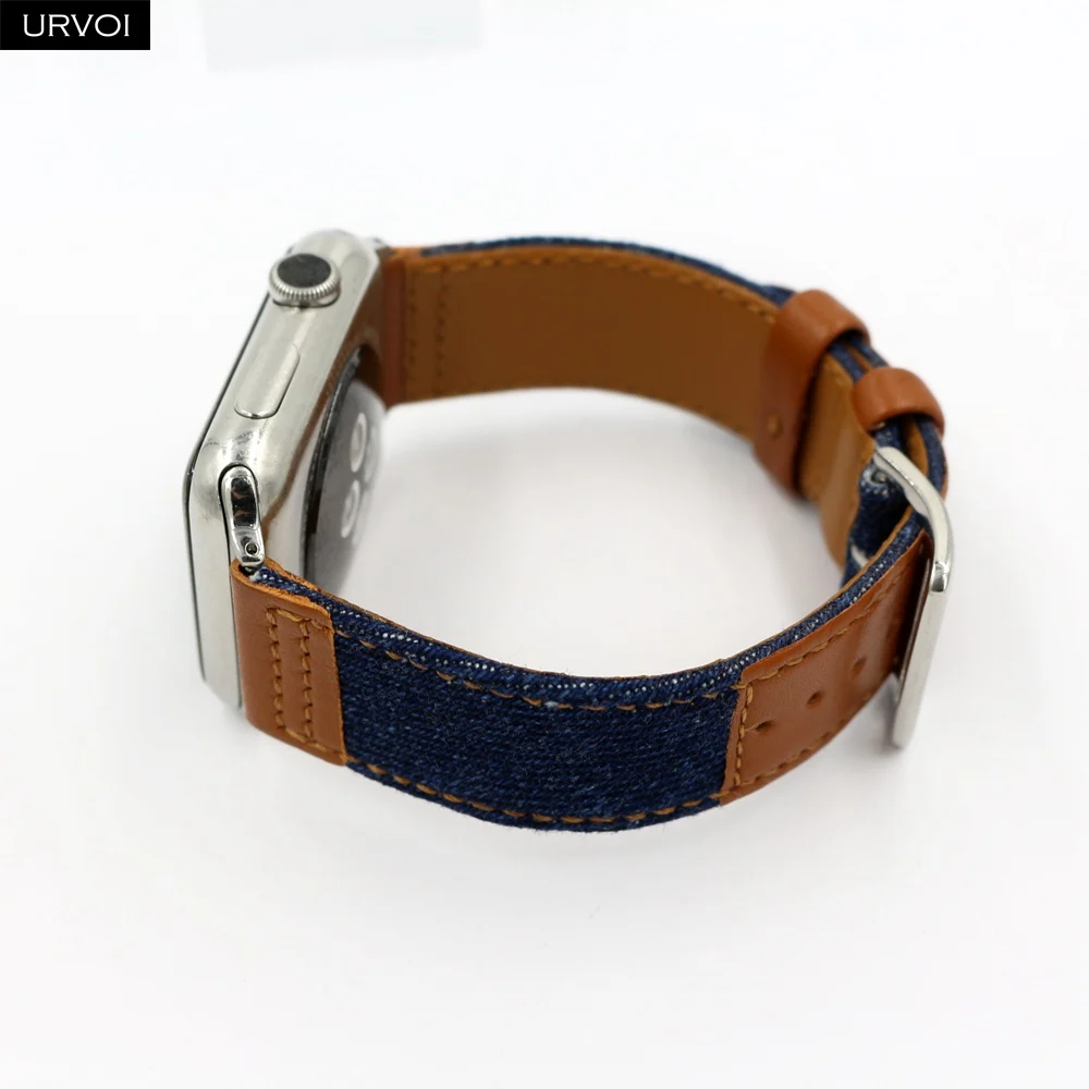 Джинсовая лента URVOI для Apple Watch 6 SE 5 4 321 кожаный ремешок с джинсовым ремешком