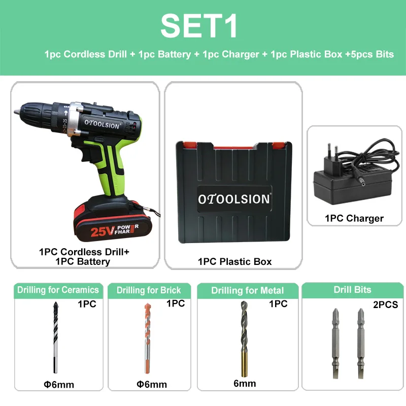 SET1 (1 pc battery) 48N. m 1,5 Ач 25 В Электрическая отвертка аккумуляторная отвертка электрические инструменты аккумуляторная электрическая дрель ручная дрель+ ящик для инструментов - Цвет: SET1 (1 pc battery)
