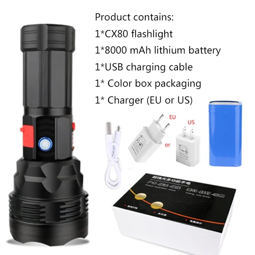With charger Тактический фонарь Cree xhp70.2, перезаряжаемый, длинный, 4200 люменов, 8000 мАч, большая емкость, литиевая батарея, мощный светодиодный фонарь - Испускаемый цвет: With charger