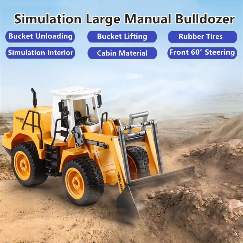 

Simulation Large Manual Bulldozer 1:20 Bucket Unloading/Lifting Front 60° Steering Wear-Resistant Tires Engineering Vehicle Toy