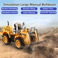 simulation large manual bulldozer 120 bucket unloadinglifting front 60%c2%b0 steering wear resistant tires engineering vehicle toy