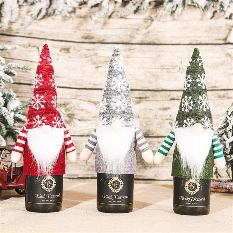 

Christmas Wine Bottle Cover Faceless Santa Claus Bottle Hat Bag Ornaments Dining Table Decoration New Year Christmas Decoration