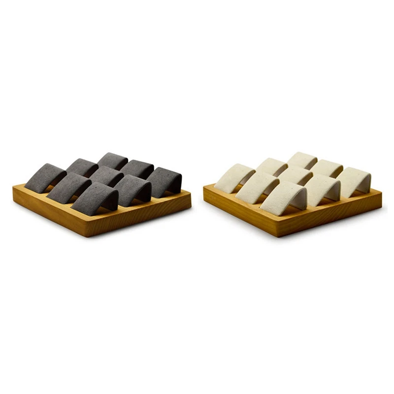 

FANXI 2 Pcs Wooden Earring Storage Card Holder, Display Jewelry Ring Necklace Display Storage Box, Black & Apricot