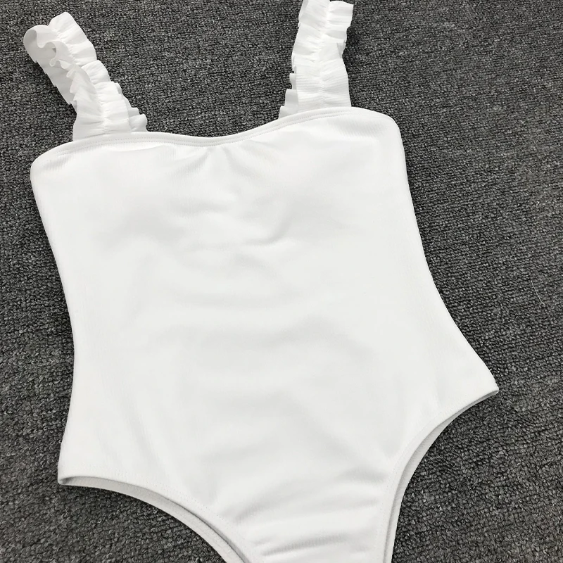 Ribbed White Sexy bodysuit one piece swimsuit ruffles swimwear women High Waist bikini 2019 bathing suit Monokini Bathers | Спорт и
