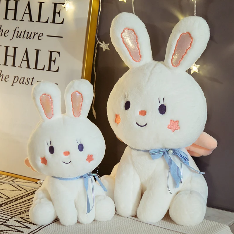 

35/50cm Kawaii Sitting Bunny Doll Cute White Rabbit Plush Toy Stars Embroidered Similing Animal Boys Girls Gift