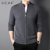 ucak brand classic casual pure wool cardigans men sweatercoat clothing streetwear solid color cardigan male pull homme u1377