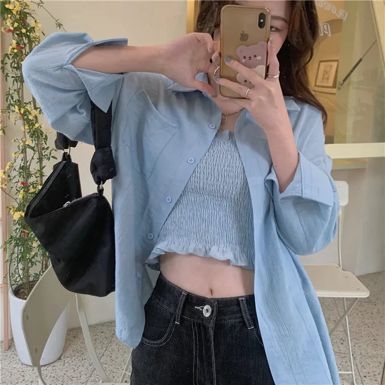 

Idle Style Shirt Coat Summer Sun Protection Shirt Thin White Shirt Women's Design Sense Niche Loose Drooping Top