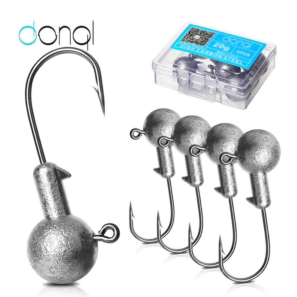 

DONQL Lead Head Fishing Hook Crank Jig Fishhook For Soft Worm Lure 1g-4g Barbed Single Carp Fishing Hooks Tackle 20pcs/ Set