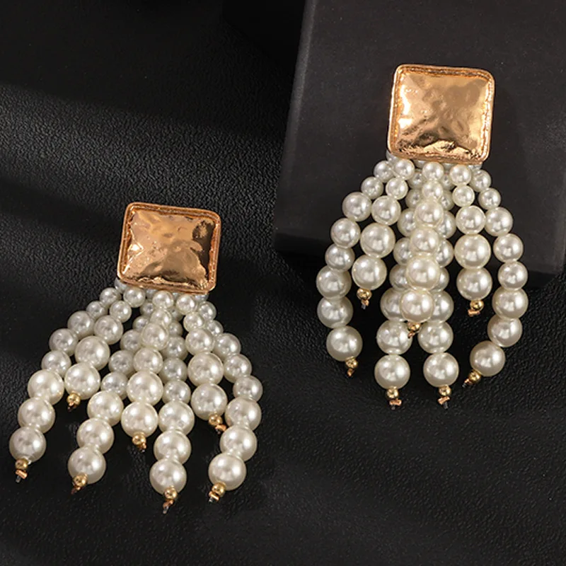 Женские жемчужные сережки кисточки Metro длинные подвески в стиле ретро квадратные