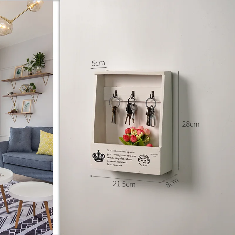 

6 Hooks Vintage European Style Wooden Key Cabinet Wooden Key Box Desktop Decoration or Wall Mounted Installation for Wall Arts