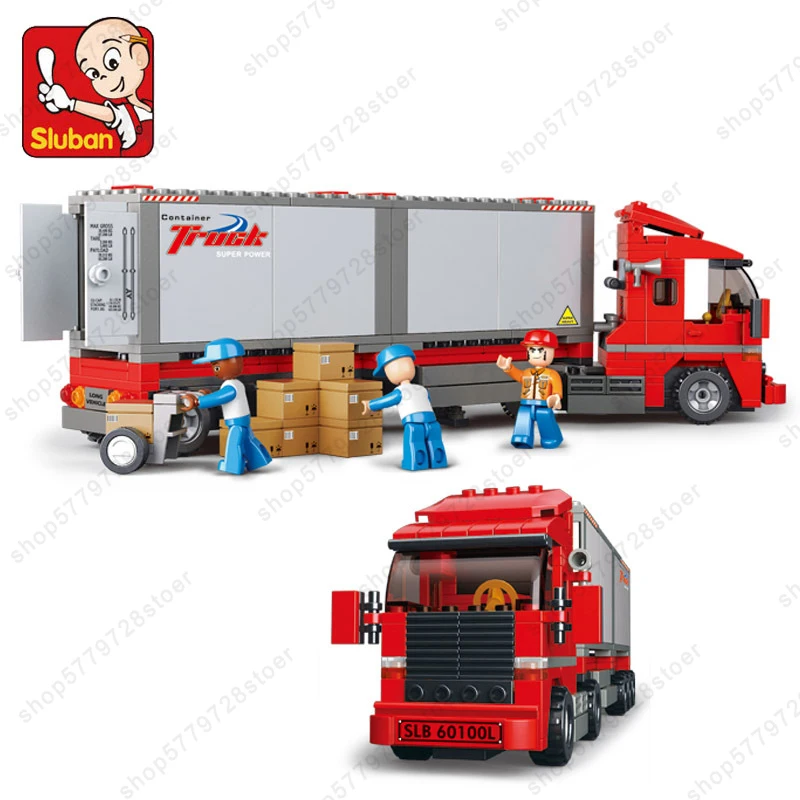 

Minifigure Urban Double Container Freight Car Transport Truck Enlighten Build Block City Brick Educational Toy Gift For Children